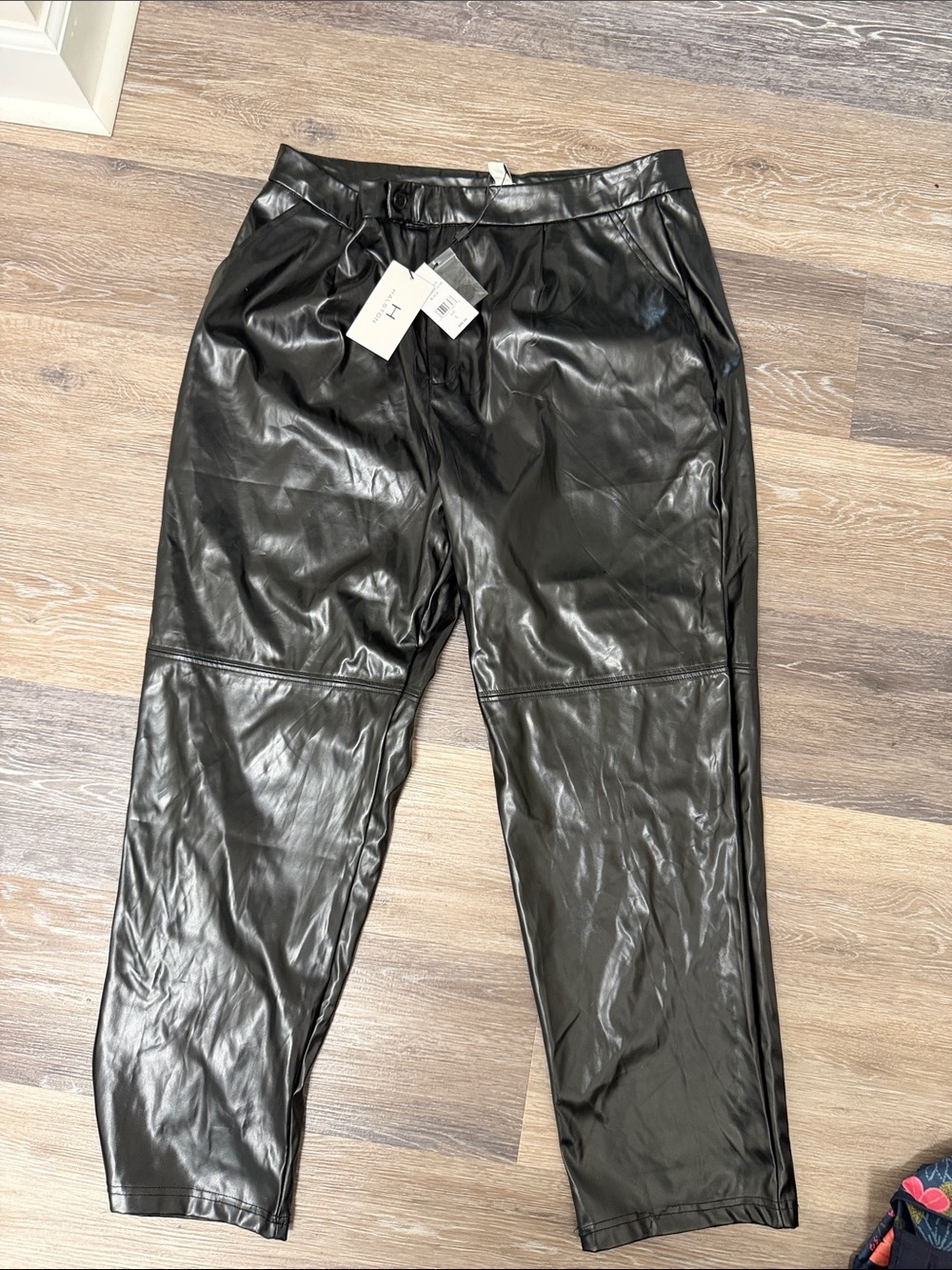 NWT Halston Black Pants Pleather Sz L